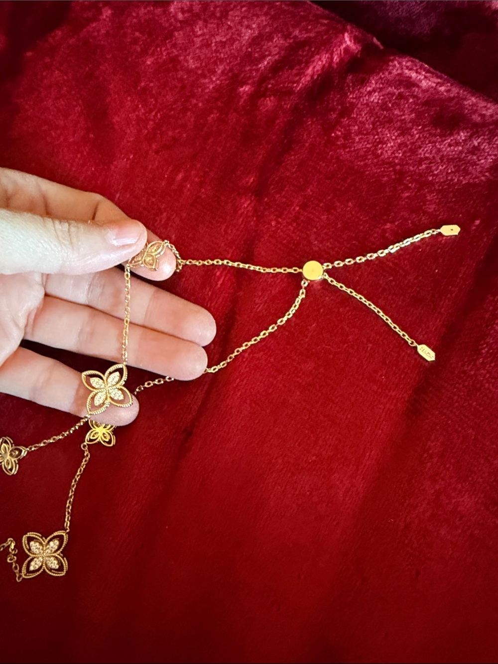 Gold Floral Station Long Necklace - Women Jewelry 19” long - Picture 5 of 6